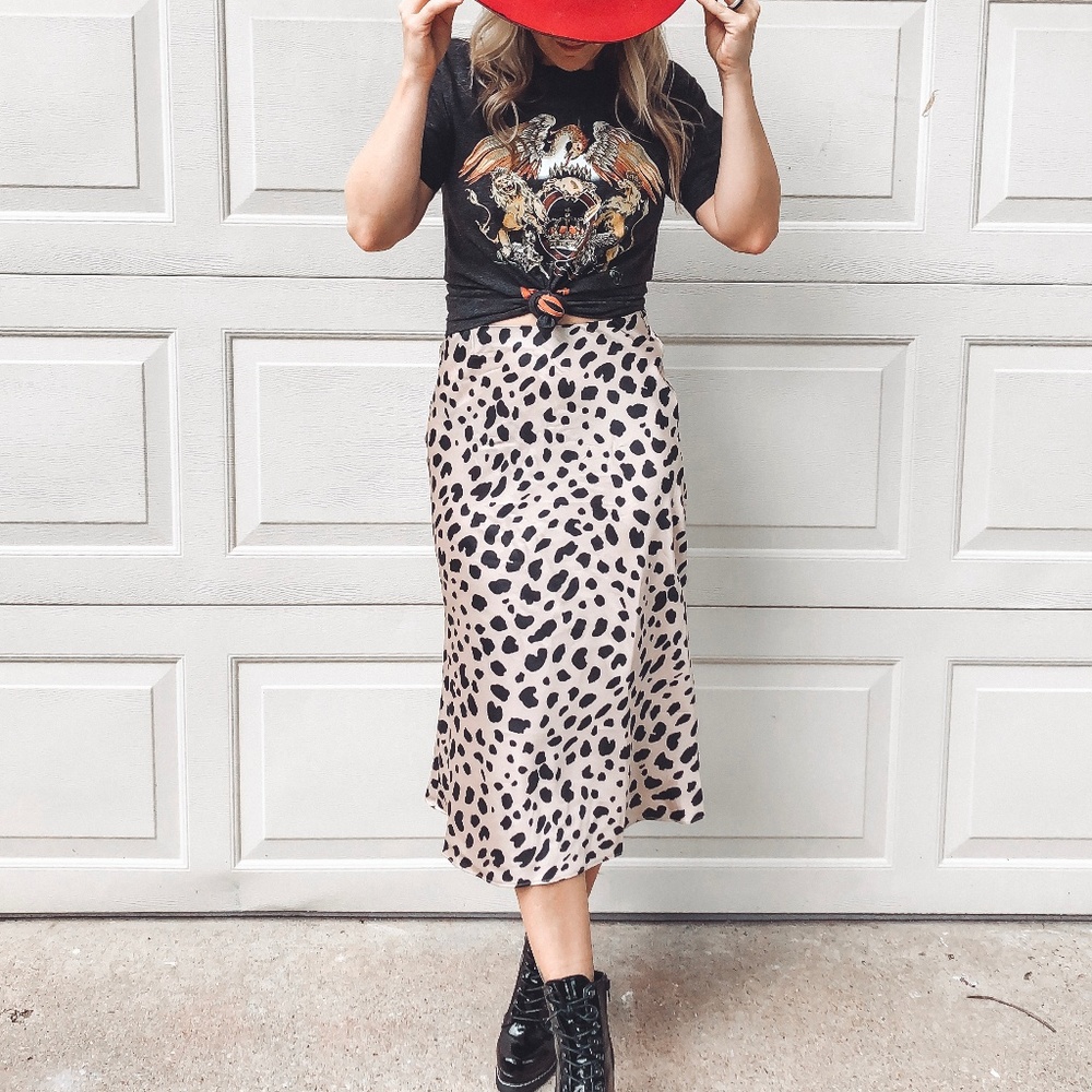 Leopard Print Satin Skirt